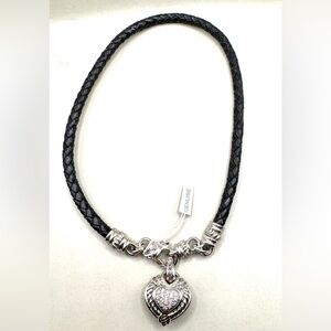 Judith Ripka Sterling Silver Black Leather Cord Heart Necklace